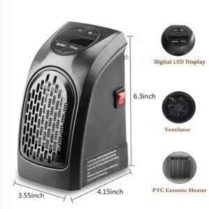 Wall-Outlet 400 Watts Portable Electric Handy Room Heater Plug-In Heater, Mini Heater, Room, Office, Bedroom Heater/Warmer with LED Display, Set Temperature, and Stylish Design (Black).