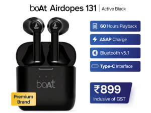 Earbuds- boAt Airdopes 131 True Wireless Earbuds with 60 Hours Playback & ASAP Charge (Active Black)
