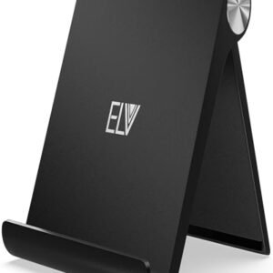 ELV Foldable & Portable Mobile / Tablet Stand, Adjustable Phone Holder for iPhone & Android Devices (Black, ABS Plastic)