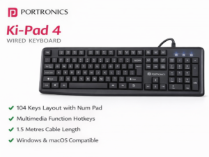 Keyboard- Portronics Ki-Pad 4 Wired Keyboard – Full Size USB Keyboard with Comfortable Keys (Black)