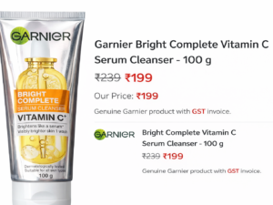Face wash- Garnier Bright Complete Vitamin C Serum Cleanser – 100 g