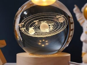 3D Crystal Ball Night Lamp with LED Wooden Base | USB Powered Decorative Night Light