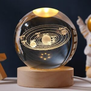 3D Crystal Ball Night Lamp with LED Wooden Base | USB Powered Decorative Night Light