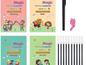Magic Practice Copybook Set for Kids (4 Books + Pen + 10 Refills + Grip) – Reusable Handwriting Workbook – Ages 3+