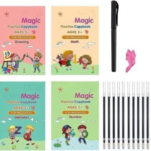 Magic Practice Copybook Set for Kids (4 Books + Pen + 10 Refills + Grip) – Reusable Handwriting Workbook – Ages 3+