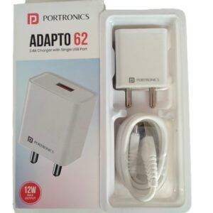 Portronics Adapto 62 Single USB Wall Charger (12W, White) with Micro USB Cable