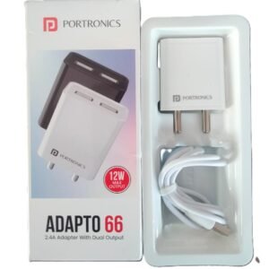 Portronics Adapto 66 Dual USB Wall Charger (12W) with Micro USB Cable – White