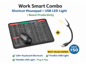 Mousepad- Excel Shortcut Mousepad with USB Light Work Smart Combo.