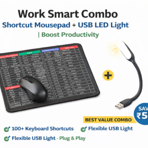 Mousepad- Excel Shortcut Mousepad with USB Light Work Smart Combo.