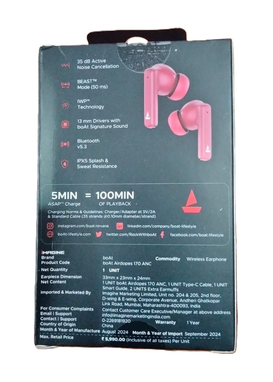 Earbuds- boAt Airdopes 170 ANC Wireless Earbuds | 35dB ANC | 75H Playtime | Quad Mic ENx | Bluetooth 5.3 - Image 4