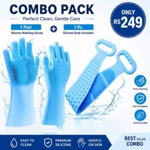 Silicone Cleaning Gloves + Body Scrubber Combo Pack (Only ₹249)