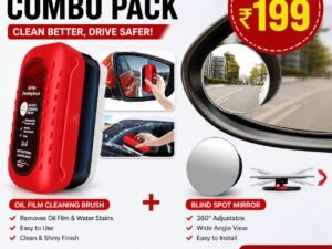 Car Oil Film Cleaning Brush + Blind Spot Mirror Combo (Only ₹199)