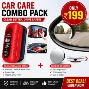 Car Oil Film Cleaning Brush + Blind Spot Mirror Combo (Only ₹199)