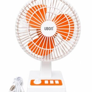 UBON FN-208 USB & Type-C Desk Fan | 3 Speed Portable Table Fan | 180° Adjustable | Direct USB Powered | White & Orange