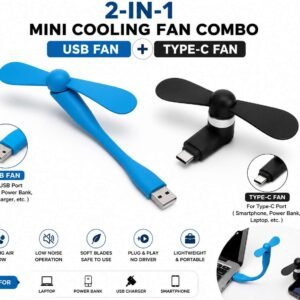 2-in-1 Mini Mobile Cooling Fan Combo | USB + Type-C | Portable Plug & Play Cooling Fans | Soft Blades | Multi Color