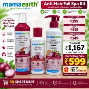 Hair Care Combo – Mamaearth Onion Hair Fall Control Spa Kit – Shampoo 250ml + Conditioner 250ml + Hair Oil 150ml