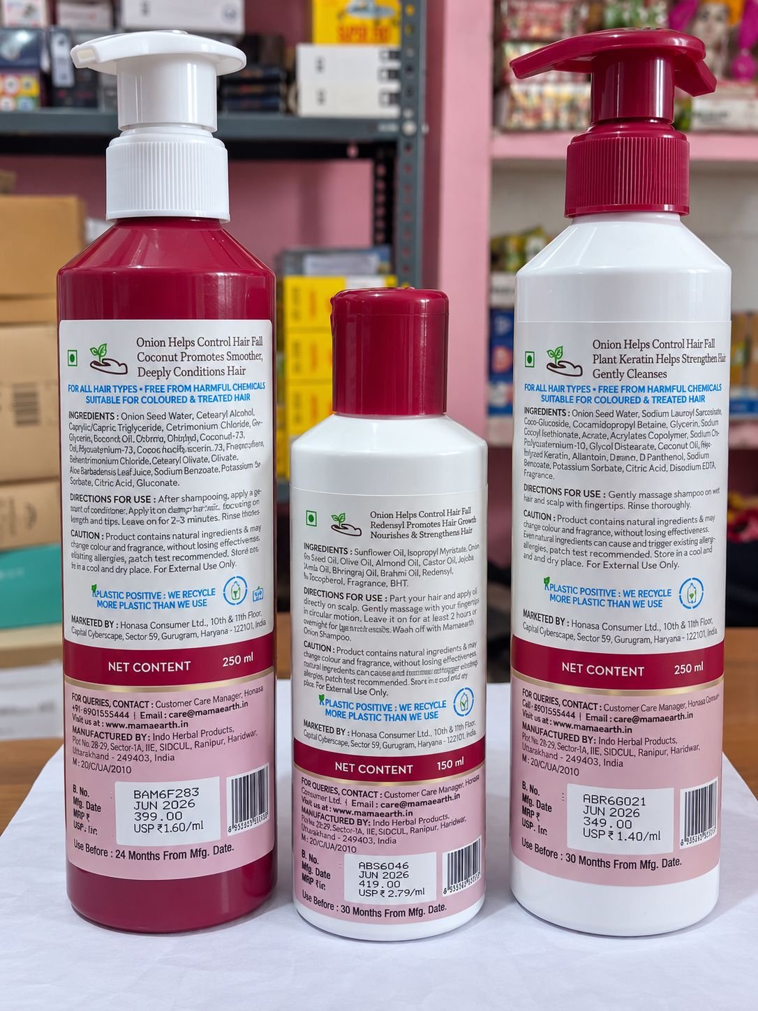 Hair Care Combo – Mamaearth Onion Hair Fall Control Spa Kit – Shampoo 250ml + Conditioner 250ml + Hair Oil 150ml - Image 2