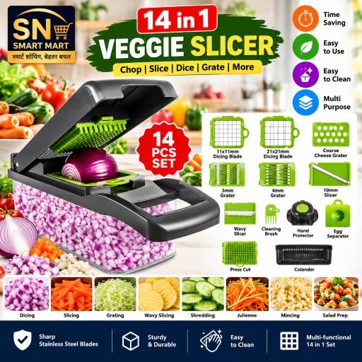 Chopper- 14-in-1 Vegetable Chopper & Veggie Slicer – Multipurpose Dicer, Grater & Cutter
