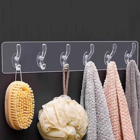 Wall Hooks- Self-Adhesive Wall Hooks – Pack of 4 Strips (24 Hooks Total)
