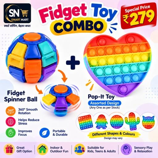 Fidget Toy Combo – Spinner Ball + Assorted Pop-It Toy | Pack of 2