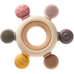 Silicone & Wooden Baby Teether – Soft Textured Teething Toy for Infants